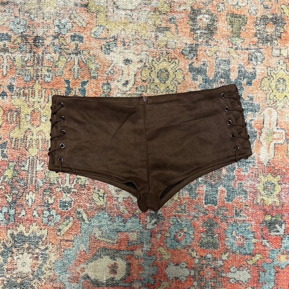 SHEIN Brown High Waist Lace-Up Shorts